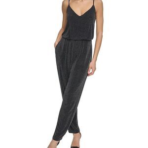 Eliza J Women's Black Metallic Spaghetti Strap Event Party Jumpsuit Sz 8